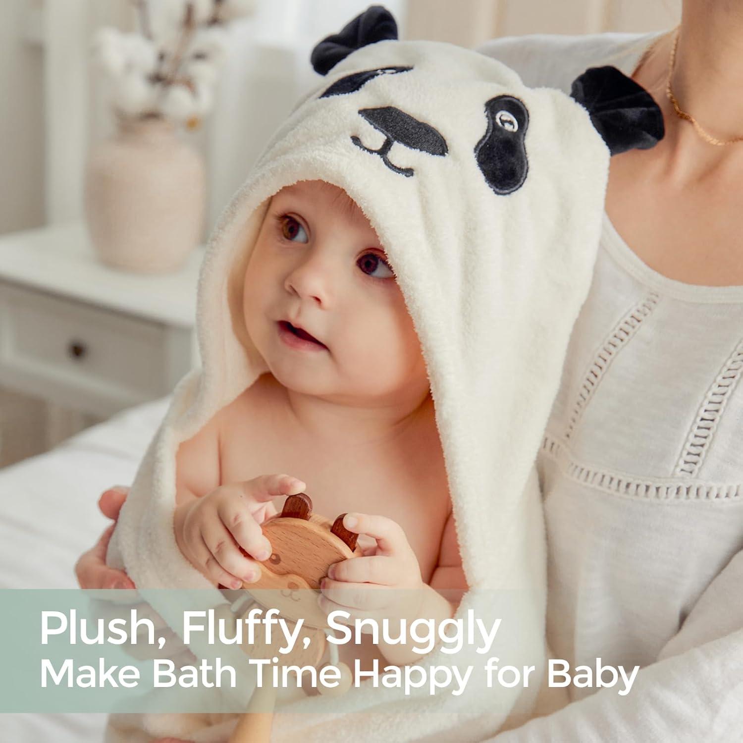 imageMomcozy Hooded Baby TowelsVisualize Health Label 2 Pack Premium Coral Fleece Bath Towel with Large SizeUltra Absorbent for Baby Comfort Great Gift for Newborn Toddler and Kids28quotx 55quot L x WElephant and Panda