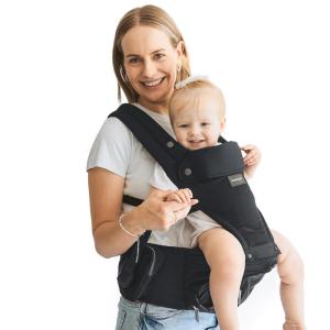 imageMomcozy Baby Carrier with Hip Seat 2in1 ForwardFacing Carry for Active Babies Detachable HandsFree Infant Carrier up to 44lbs All Seasons Toddler Carrier Fits Waist Sizes up to 45 Inches BlackBlack