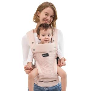 imageMomcozy Baby Carrier with Hip Seat 2in1 ForwardFacing Carry for Active Babies Detachable HandsFree Infant Carrier up to 44lbs All Seasons Toddler Carrier Fits Waist Sizes up to 45 Inches BlackAir MeshPink