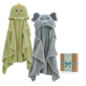 imageMomcozy Hooded Baby TowelsVisualize Health Label 2 Pack Premium Coral Fleece Bath Towel with Large SizeUltra Absorbent for Baby Comfort Great Gift for Newborn Toddler and Kids28quotx 55quot L x WElephant and Crocodile