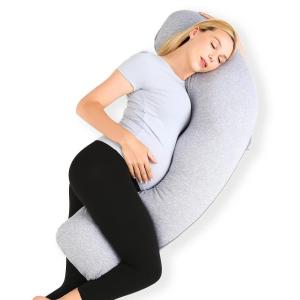 imageMomcozy Pregnancy Pillows for Side Sleeping J Shaped Maternity Body Pillow for Pregnancy Soft Pregnancy Pillow with Jersey Cover for Head Neck Belly Support GreyGrey