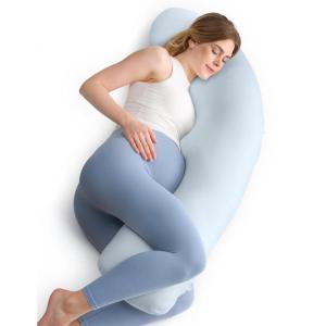 imageMomcozy Pregnancy Pillows for Side Sleeping J Shaped Maternity Body Pillow for Pregnancy Soft Pregnancy Pillow with Jersey Cover for Head Neck Belly Support GreyBlue