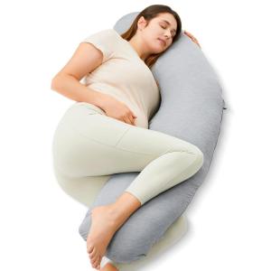 imageMomcozy Pregnancy Pillows for Side Sleeping J Shaped Maternity Body Pillow for Pregnancy Soft Pregnancy Pillow with Jersey Cover for Head Neck Belly Support GreyCooling Fabric  Deep Grey