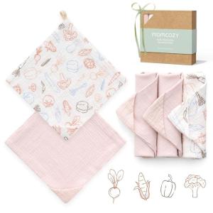 imageMomcozy Soft ampamp Absorbent Baby Washcloths  4 Layer Design Medium Thickness Premium Cotton for Newborns SkinGreat for Bathing Wiping ampamp onThego Use Shower Gift and Essential5 Pack 10x10 inchVeggie Joy