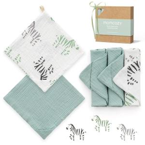 imageMomcozy Soft ampamp Absorbent Baby Washcloths  4 Layer Design Medium Thickness Premium Cotton for Newborns SkinGreat for Bathing Wiping ampamp onThego Use Shower Gift and Essential5 Pack 10x10 inchZebra Trot