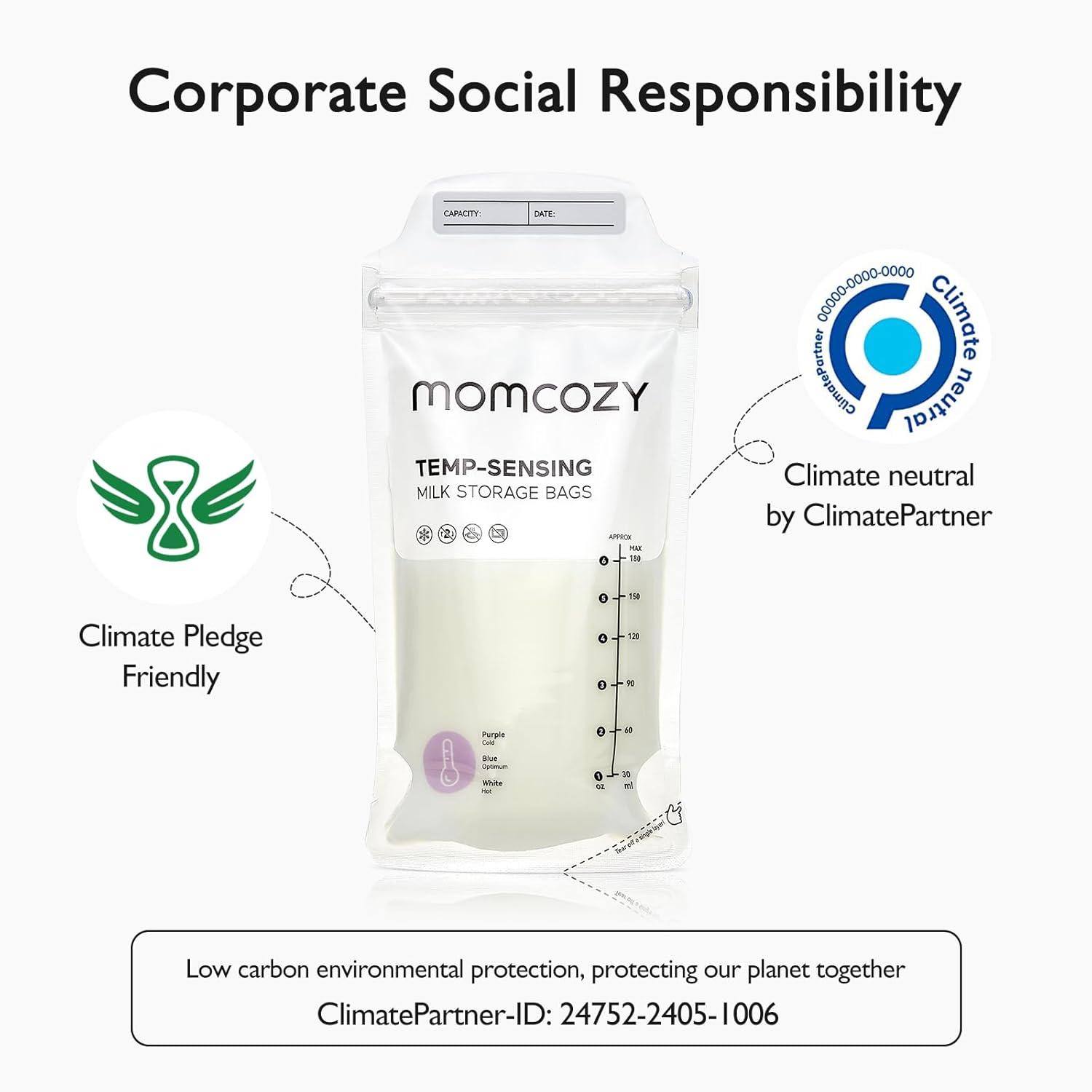 imageMomcozy Breastmilk Storing Bags TempSensing Discoloration Milk Storing Bags for Breastfeeding Disposable Milk Storage Bag with 6 Ounce Self Standing NoLeak Milk Freezer Storage Pouches 120pcs200 Count