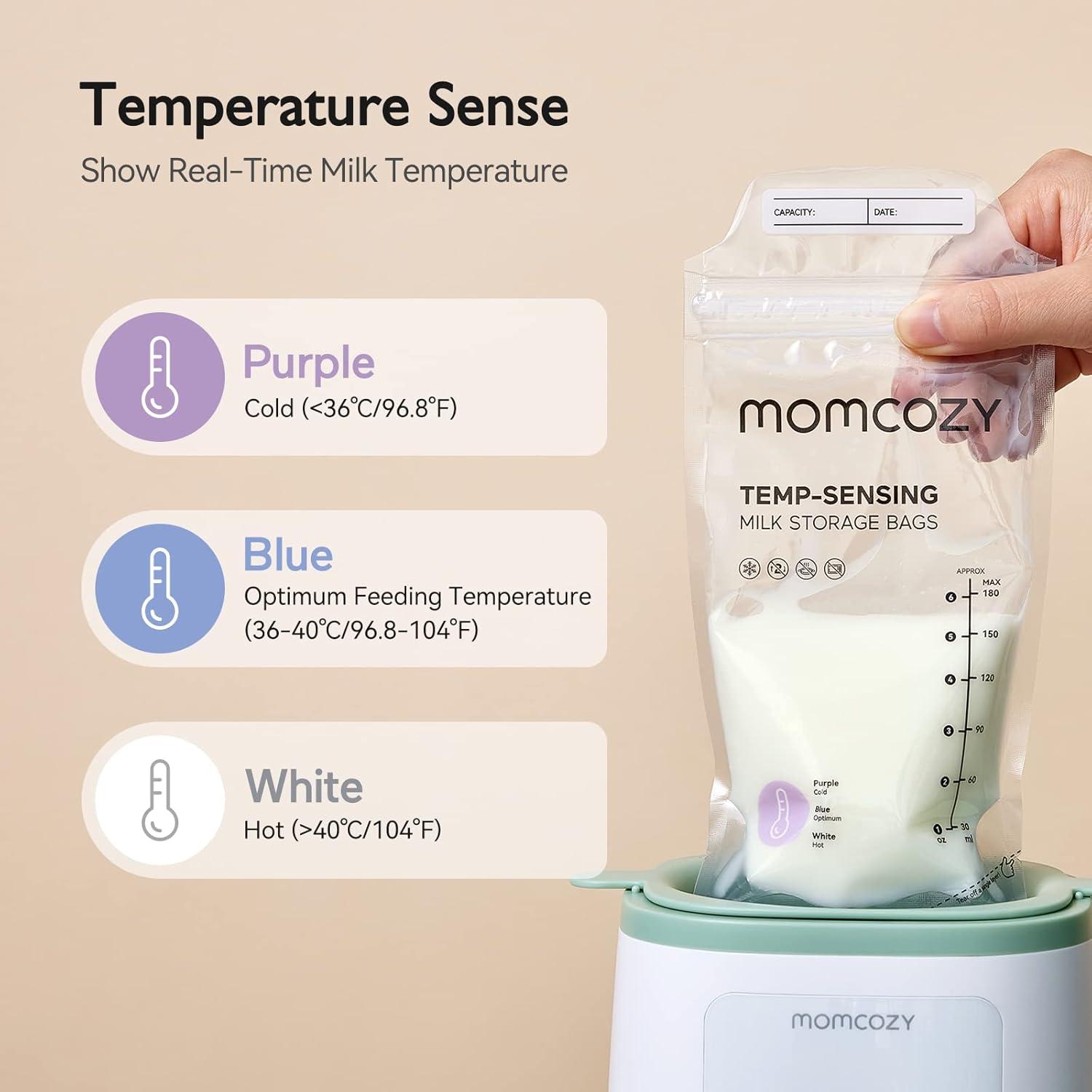 imageMomcozy Breastmilk Storing Bags TempSensing Discoloration Milk Storing Bags for Breastfeeding Disposable Milk Storage Bag with 6 Ounce Self Standing NoLeak Milk Freezer Storage Pouches 120pcs200 Count