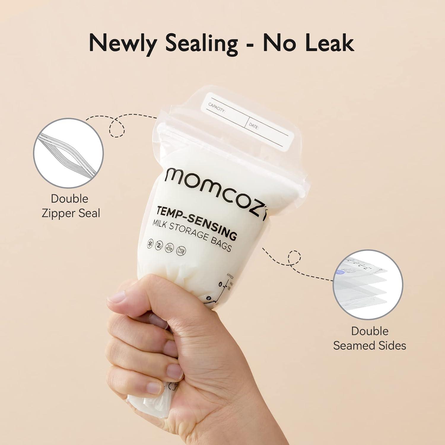 imageMomcozy Breastmilk Storing Bags TempSensing Discoloration Milk Storing Bags for Breastfeeding Disposable Milk Storage Bag with 6 Ounce Self Standing NoLeak Milk Freezer Storage Pouches 120pcs200 Count
