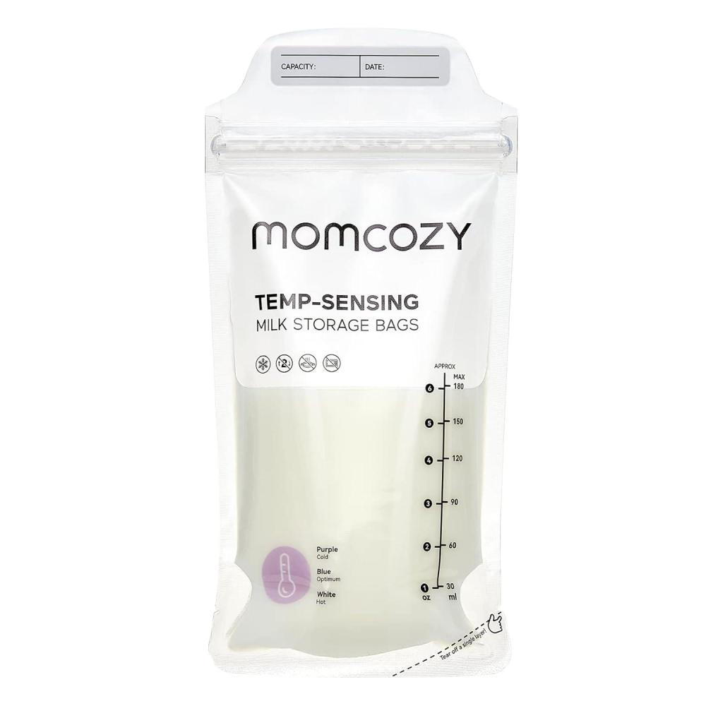 imageMomcozy Breastmilk Storing Bags TempSensing Discoloration Milk Storing Bags for Breastfeeding Disposable Milk Storage Bag with 6 Ounce Self Standing NoLeak Milk Freezer Storage Pouches 120pcs200 Count
