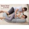 imageMomcozy Pregnancy Pillow Original F Shaped Maternity Pillow for Pregnant Women with Adjustable Wedge Pillow Full Body Support Pregnancy Pillows for Side Sleeping with Velvet Cover GreyAir Layer  Grey