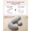 imageMomcozy Pregnancy Pillow Original F Shaped Maternity Pillow for Pregnant Women with Adjustable Wedge Pillow Full Body Support Pregnancy Pillows for Side Sleeping with Velvet Cover GreyAir Layer  Grey