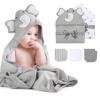 imageMomcozy Cute Elephant Hooded Baby Towel 8 Piece Bath Essential 2 x Towels and 6 x Wash Cloth Set Perfect Shower Gift for Boys or Girls  Soft and Comfort for Newborn Infant and ToddlerGrey