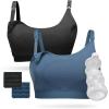 imageMomcozy Pumping Bra Pumping Bra Hands Free All Day Wear Pumping ampamp Nursing Bra in One Holding Breast Pump for Spectra MedelaBlack blue2pk
