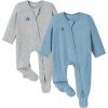 imageMomcozy Unisex Baby Pajamas BabyTemp Monitoring Double Zipper Boy Girl Sleepers Rompers Footie 2 Pack Light Weight Stretchy Viscose Derived from Bamboo Baby Jammies Newborn Blue Grey