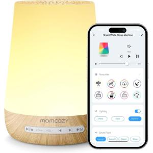 imageBaby Sound Machine Momcozy White Noise Machine for Baby Sleeping with Night Light Toddler Sleep Trainer with 34 Soothing Sounds Timer App Remote Control Personal Sleep Routine BlueWood Grain