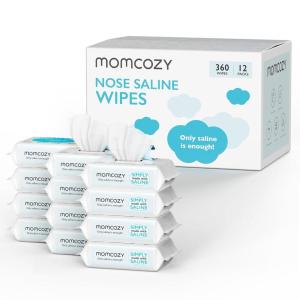 imageBaby Wipes Momcozy Nose Saline Baby Wipes Made Only With Natural Saline No Additives 100 Biodegradable Unscented ampamp Hypoallergenic for Sensitive Skin Easy to Carry 90 Count Packs of 3360 Count Pack of 12