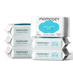 imageBaby Wipes Momcozy Nose Saline Baby Wipes Made Only With Natural Saline No Additives 100 Biodegradable Unscented ampamp Hypoallergenic for Sensitive Skin Easy to Carry 90 Count Packs of 3180 Count Pack of 6