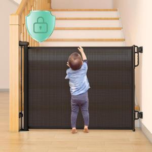 imageMomcozy Auto Lock Retractable Baby Gate Safety Gate for Baby and Pet 33 Tall Extends to 55 Wide Mesh Safety Dog Gate for Stairs Indoor Outdoor Doorways HallwaysBlack