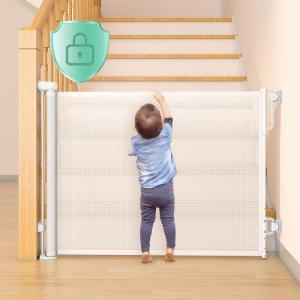 imageMomcozy Auto Lock Retractable Baby Gate Safety Gate for Baby and Pet 33 Tall Extends to 55 Wide Mesh Safety Dog Gate for Stairs Indoor Outdoor Doorways HallwaysWhite