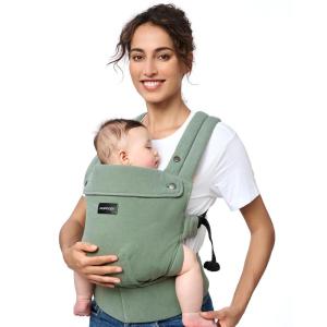 imageMomcozy Baby Carrier with Natural Cotton Linen Built to Last Ergonomic Design 744lbs for Infant and Toddler Lightweight and Comfortable HandsFree for MomsampampDads Light AmberSage Green