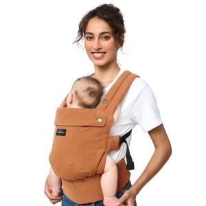 imageMomcozy Baby Carrier with Natural Cotton Linen Built to Last Ergonomic Design 744lbs for Infant and Toddler Lightweight and Comfortable HandsFree for MomsampampDads Light AmberSepia