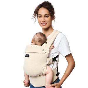 imageMomcozy Baby Carrier with Natural Cotton Linen Built to Last Ergonomic Design 744lbs for Infant and Toddler Lightweight and Comfortable HandsFree for MomsampampDads Light AmberLight Amber
