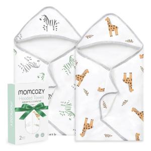 imageMomcozy Baby Hooded Towel 2 Pack Baby Towel Set Super Soft Bath Towel with Original Design Shower Gifts for Infant Toddler 28 X 28 Inch Lemon LeavesBravery Buddies