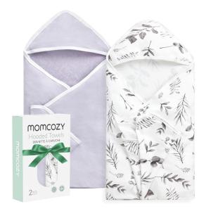 imageMomcozy Baby Hooded Towel 2 Pack Baby Towel Set Super Soft Bath Towel with Original Design Shower Gifts for Infant Toddler 28 X 28 Inch Lemon LeavesInk Wash Leaves