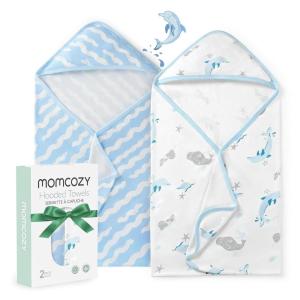 imageMomcozy Baby Hooded Towel 2 Pack Baby Towel Set Super Soft Bath Towel with Original Design Shower Gifts for Infant Toddler 28 X 28 Inch Lemon LeavesMarine Whale Magic