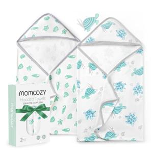 imageMomcozy Baby Hooded Towel 2 Pack Baby Towel Set Super Soft Bath Towel with Original Design Shower Gifts for Infant Toddler 28 X 28 Inch Lemon LeavesMarine Turtle Magic