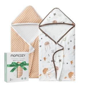 imageMomcozy Baby Hooded Towel 2 Pack Baby Towel Set Super Soft Bath Towel with Original Design Shower Gifts for Infant Toddler 28 X 28 Inch Lemon LeavesOcean Whimsy