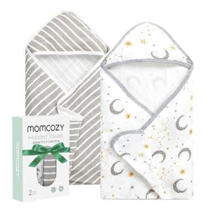 imageMomcozy Baby Hooded Towel 2 Pack Baby Towel Set Super Soft Bath Towel with Original Design Shower Gifts for Infant Toddler 28 X 28 Inch Lemon LeavesStarry Sky