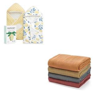 imageMomcozy Baby Hooded Towel Muslin Swaddle Blankets