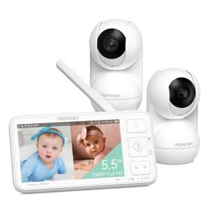 imageMomcozy Baby Monitor with 2 Cameras 55quot 1080P Full HD Split Screen Video Baby Monitor with Camera and Audio No WiFi 5000mAh Battery ECO VOX Clear Night Vision 1640ft Range SD Card not Included