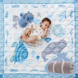imageMomcozy Baby Play Mat for Floor 50x50 Thickened Playpen Mat Playmate for Baby Tummy Time Waterproof ampamp NonSlip Foldable Outdoor Mat with Carrying Handle Forest WorldBlue Ocean