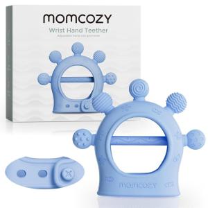 imageMomcozy Baby Teether Toys  Food Grade Silicone Teething Relief 06 Months  Essential Toy 612 Months  Green and PinkBlue