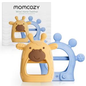 imageMomcozy Baby Teether Toys  Food Grade Silicone Teething Relief 06 Months  Essential Toy 612 Months  Green and PinkBlue and Yellow
