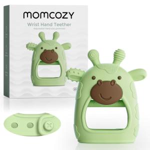 imageMomcozy Baby Teether Toys  Food Grade Silicone Teething Relief 06 Months  Essential Toy 612 Months  Green and PinkGreen