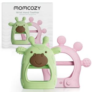 imageMomcozy Baby Teether Toys  Food Grade Silicone Teething Relief 06 Months  Essential Toy 612 Months  Green and PinkPink and Green