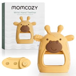 imageMomcozy Baby Teether Toys  Food Grade Silicone Teething Relief 06 Months  Essential Toy 612 Months  Green and PinkYellow