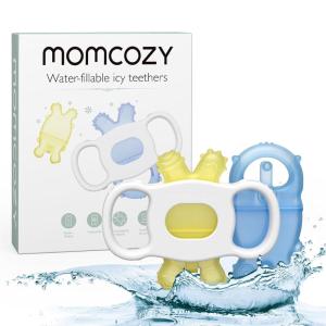 imageMomcozy Baby Teether Toys Water Fillable Silicone Cold Baby Teething Toys Chill Teether Baby Water Teether for Teething Relief 012 Months Green and Pink 2 PcsYellow and Blue