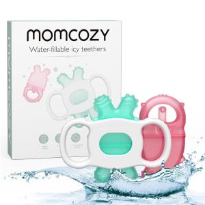 imageMomcozy Baby Teether Toys Water Fillable Silicone Cold Baby Teething Toys Chill Teether Baby Water Teether for Teething Relief 012 Months Green and Pink 2 PcsPink and Green