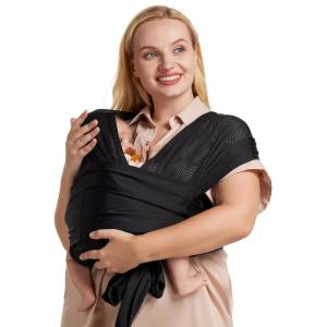 imageMomcozy Baby Wrap Carrier SkinFriendly Fabric Easy to Wear Baby Carrier Sling TShirt Design Hands Free Baby Carriers Newborn to Toddler 835lbs Adjustable Buckle Suit for Waist 3047inch BlackAirMeshBlack