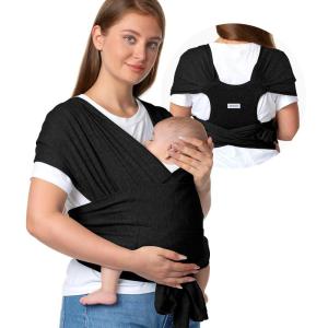 imageMomcozy Baby Wrap Carrier SkinFriendly Fabric Easy to Wear Baby Carrier Sling TShirt Design Hands Free Baby Carriers Newborn to Toddler 835lbs Adjustable Buckle Suit for Waist 3047inch BlackDeep Black