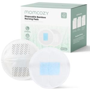 imageMomcozy Bamboo Fiber Disposable Nursing Pads 100 Natural Materials and 100 Biodegradable Breast Pads Breastfeeding Essentials for Moms 80 CountBlue Core Organic Bamboo