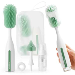 imageMomcozy Bottle Brush Kit Pro Innovative PushPress Design for Deep Cleaning  Bottle Cleaner Brush for BottleBreast PumpsNipple  ClogFree Brush ampamp FoamGenerating Design for Better Cleaning Green