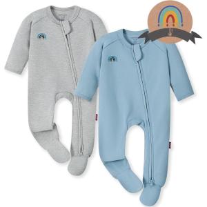 imageMomcozy Boy Girl Baby Pajamas Onesie 024 M TempSensing 2Way Zipper Cotton ampamp Viscose Derived from Bamboo Newborn SleepersBlue Grey