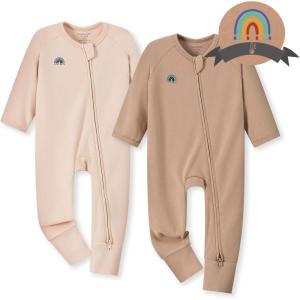 imageMomcozy Boy Girl Baby Pajamas Onesie 024 M TempSensing 2Way Zipper Cotton ampamp Viscose Derived from Bamboo Newborn SleepersDull Brown Pinkish Grey