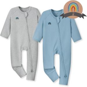 imageMomcozy Boy Girl Baby Pajamas Onesie 024 M TempSensing 2Way Zipper Cotton ampamp Viscose Derived from Bamboo Newborn SleepersGrey Dull Blue