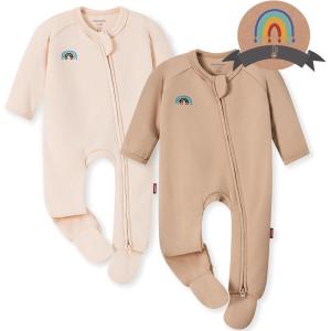 imageMomcozy Boy Girl Baby Pajamas Onesie 024 M TempSensing 2Way Zipper Cotton ampamp Viscose Derived from Bamboo Newborn SleepersPinkish Grey Deep Brown